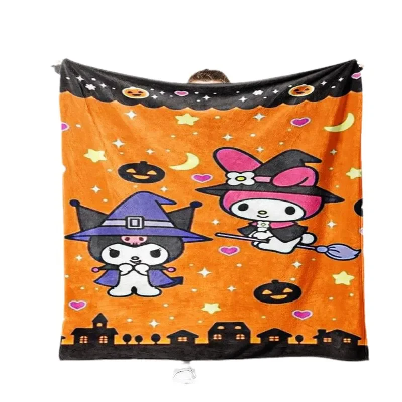 Hello Kitty Kuromi Sanrio Halloween Flannel Blankets Soft Breathable Ultra Warm Bedding and Travel Blankets Birthday Gift Kawaii