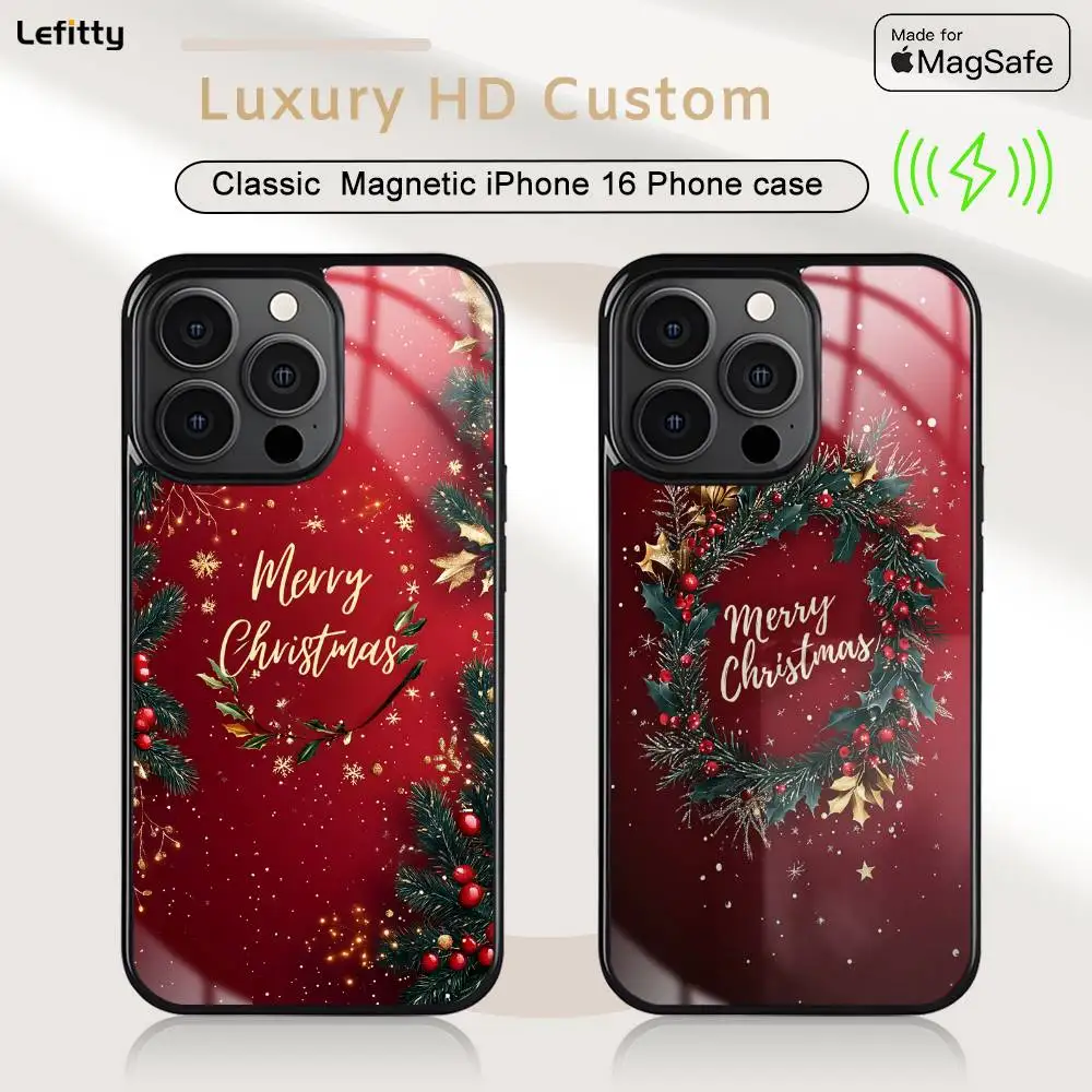 

1PC Merry Christmas Phone case For iPhone 16 15 14 13 12 11 Pro Max Plus Mini Magsafe Charging Cover Magnetic Hard Shell