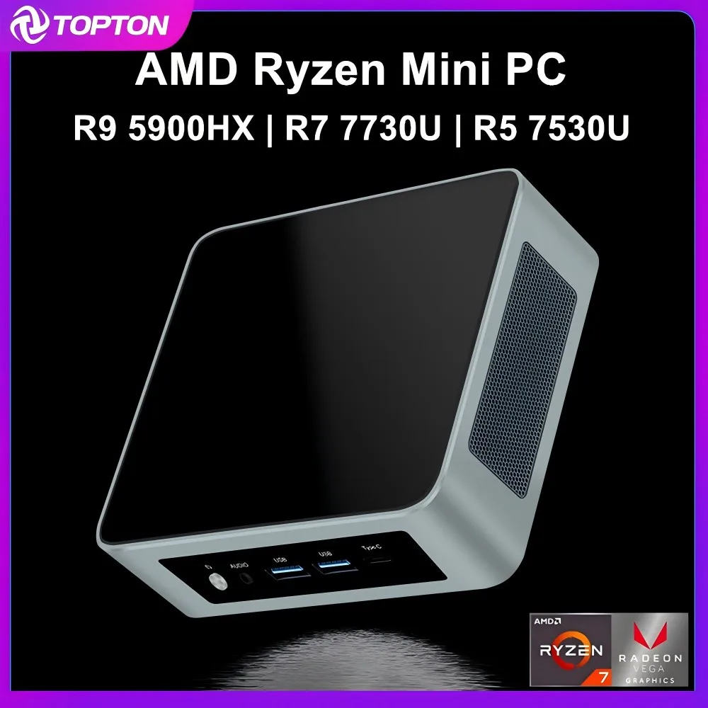 Topton Cheap AMD Ryzen 9 5900HX R7 7730U Mini PC R5 7530U 2xDDR4 NVMe 2xLAN Windows 11 Pro Desktop Mini Gaming Computer WiFi6E