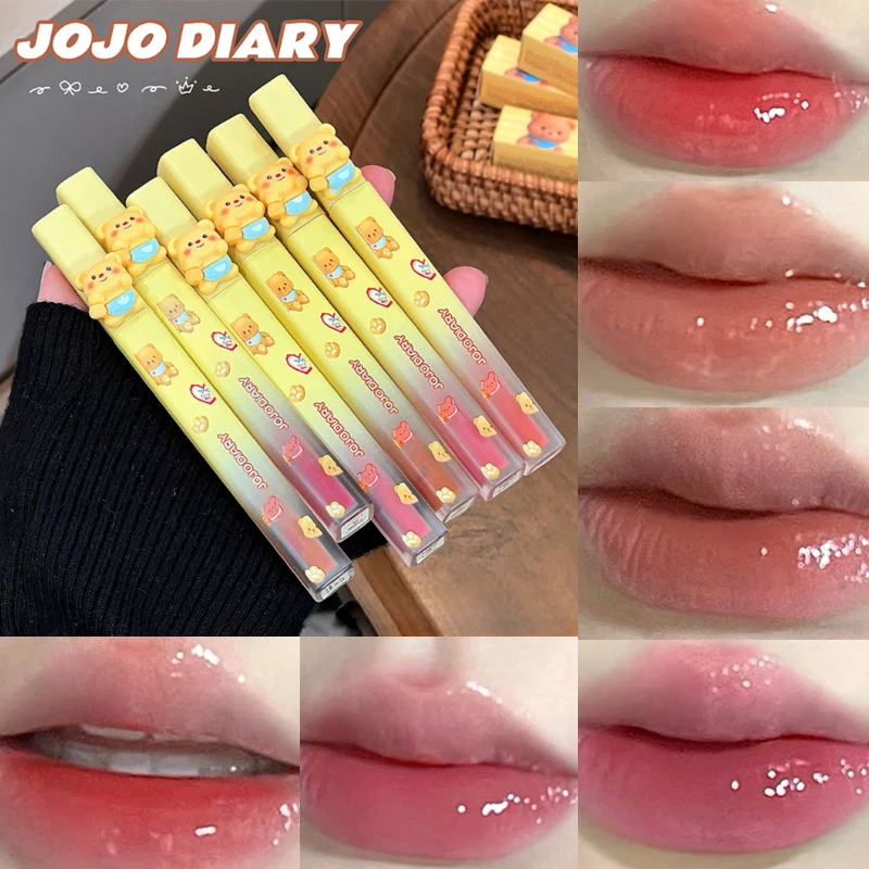 Cheesy Bear Spiegel-Lippenglasur, niedrige Sättigung, nackte Farbe, klare und durchscheinende helle Dudu-Lippen, weiß, natürliches Make-up