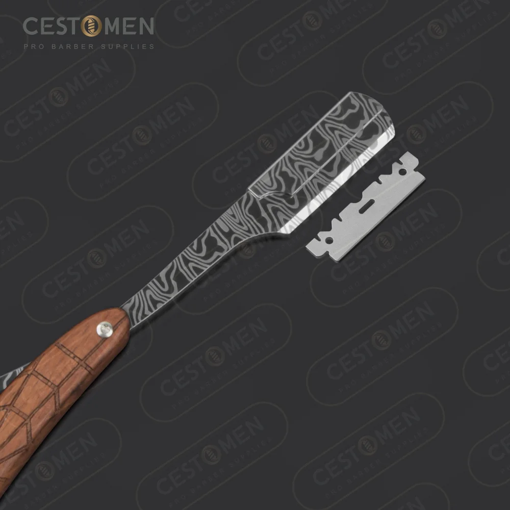 CESTOMEN Spider Wood Handle Classic Straight Razor Knife Barber Beard Shaving Tools Single Blade Cut Throat Razor