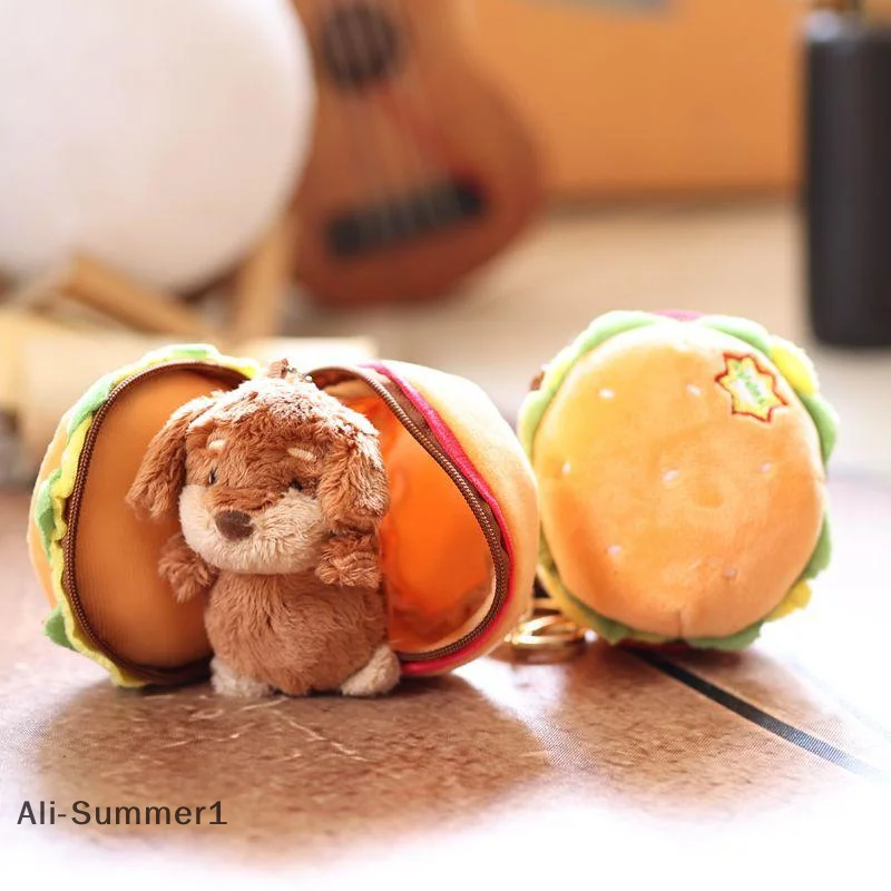 【E】1 قطعة 13 سنتيمتر لطيف برغر الكلب دمية قلادة صغيرة غرفة المعيشة الديكور الأدوات المنزلية أفخم المفاتيح لعبة طفل هدية عيد #5