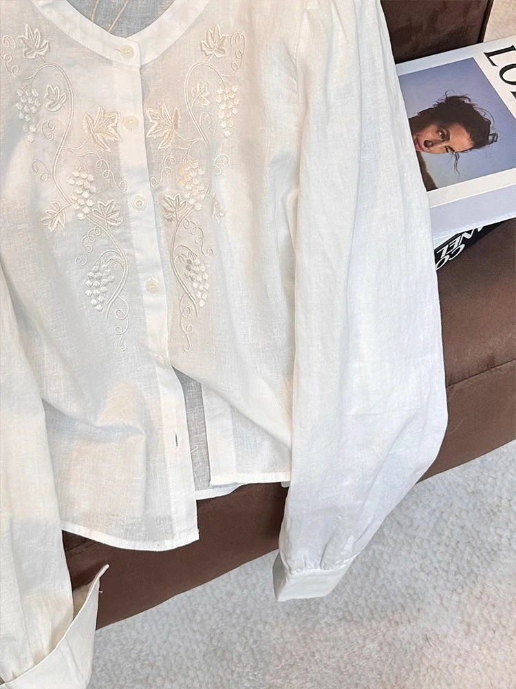 

Casual Sle Long Sve Embroidered Floral Patterned irt ex Spring Autumn Trendy Versatile White Cotton Top for Men An...