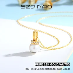 Real 18k Gold Natural Pearl Pendant Necklaces with Certificate for Women Anniversary Valentine's Day Gift Luxury Jewelry