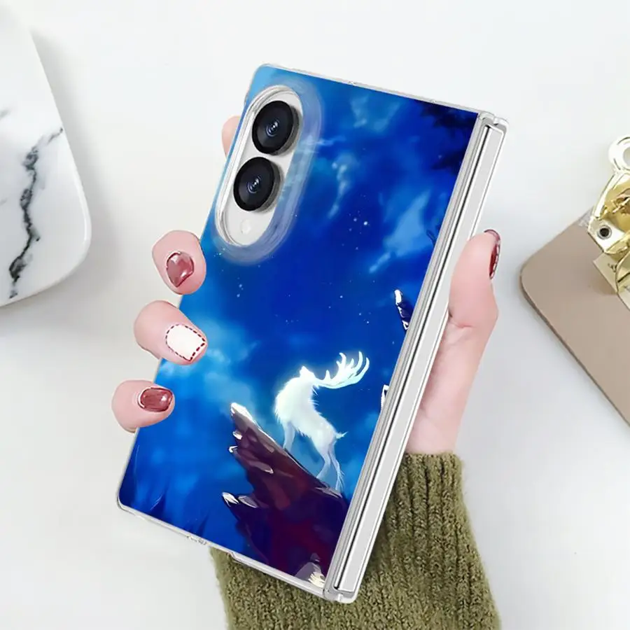 Case for Samsung Galaxy Z Fold 8 PC Hard Luxury ZFold8 ZFold 8 Transparent Phone Cover Ethereal Cliff Deer At Moon Night