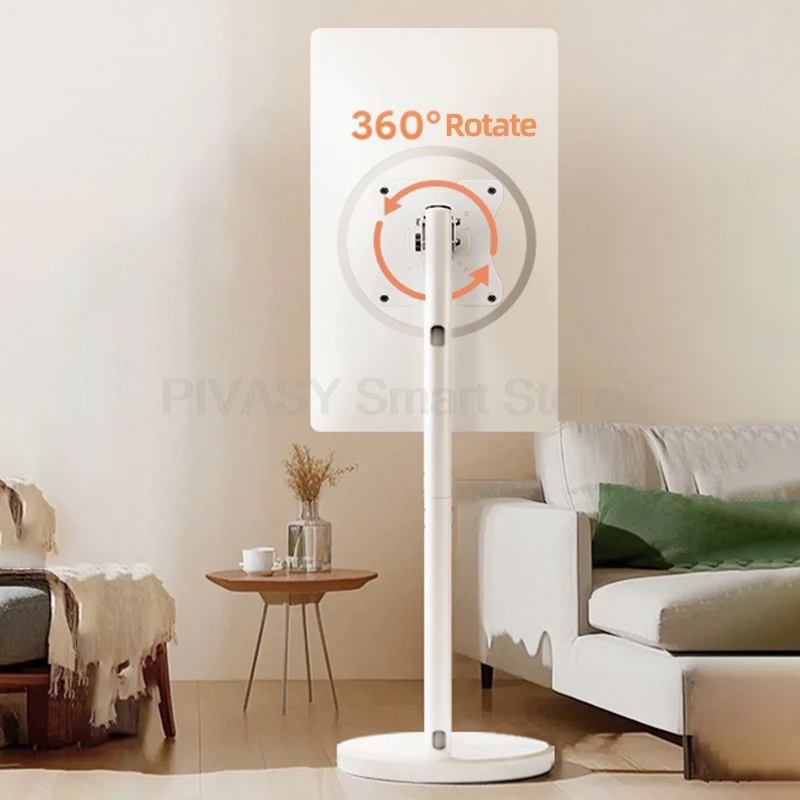 In hoogte verstelbare tv-standaard Mobiele monitorhouder 360° °   Roterend wit staand kunstdisplayrek voor scherm van 10 tot 46 inch