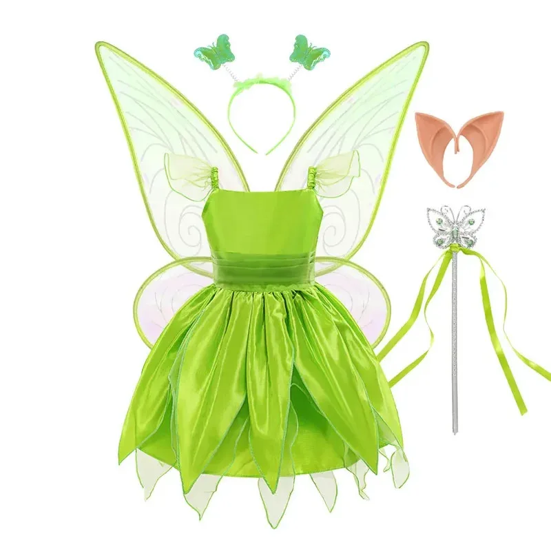 Costume da fata per ragazze, costume da carnevale di Halloween, elfi, festa, costume cosplay di Peter Pan per bambini, abiti fantasia da Campanellino verde