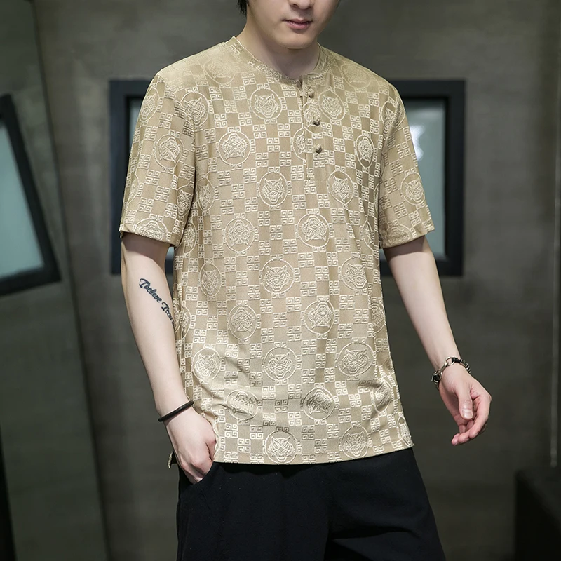 

Ice Silk Men's T-irt ort Sve irt Cool Feeling Summer Faion Brand Loose Fit Printed Chinese Culture Theme