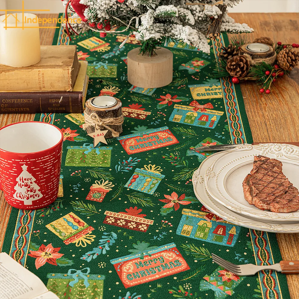 

Рождественский жаккардовый стол с флагом, украшение, длинный коврик для обеденного стола, чехол для чайного стола, ткань для обувного шкафа, чехол для шкафа, ткань