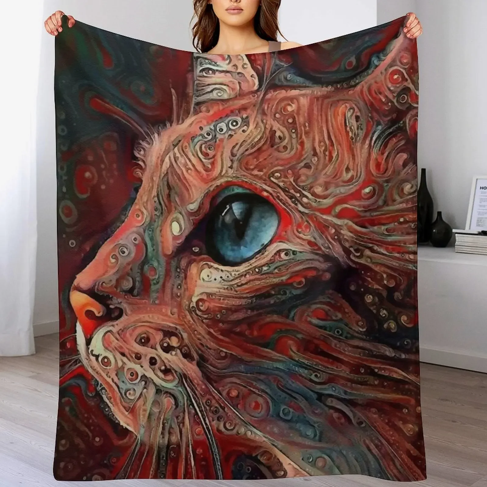 Couverture décorative élégante pour canapé, motif Délia, chat, lea roche paintings, pour la maison et le salon