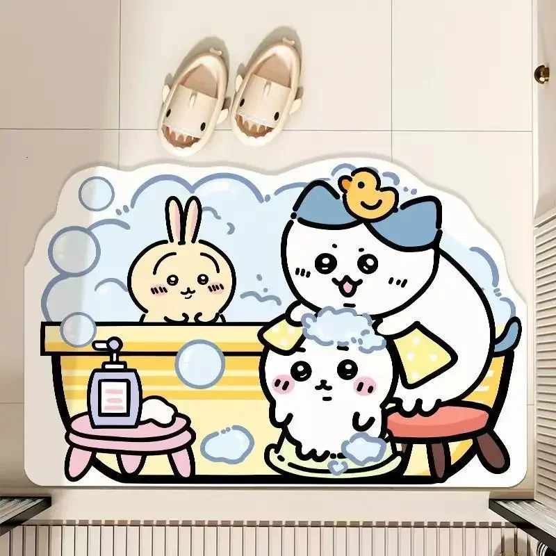 Chiikawa Cartoon Bathroom Doorway Anti Slip Washroom Foot Mat Soft Diatom Mud Bath Mat Water Absorbing Quick Dry Floor Rug