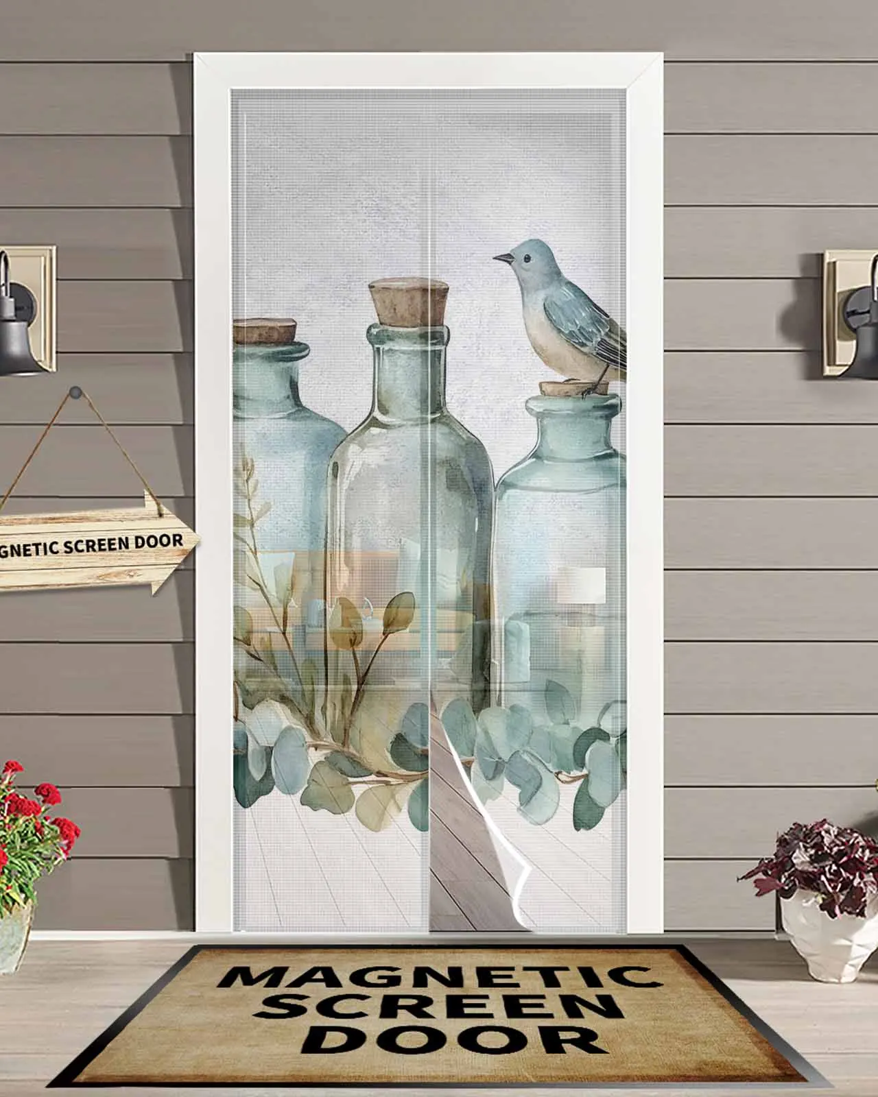 

Eucalyptus Leaves Glass Bottle Magnetic Door Curtain Living Room Bedroom Home Anti-mosquito Screen Door Curtain