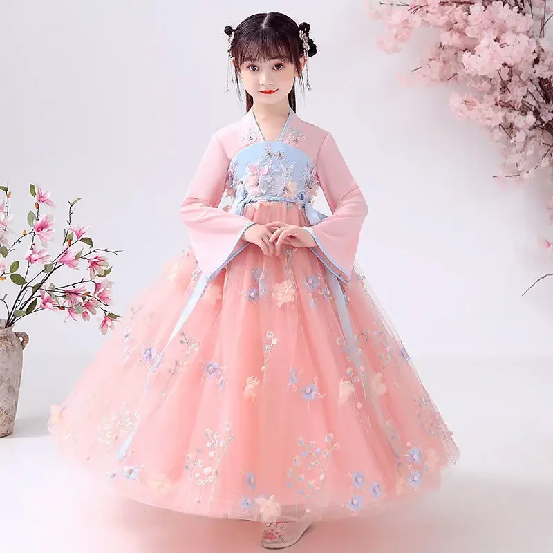 Summer Children Hanfu Dresses Princess Costume Kids Party Vestido Baby Girl Fairy Dress Long Girls Traditional Chinese Clothing