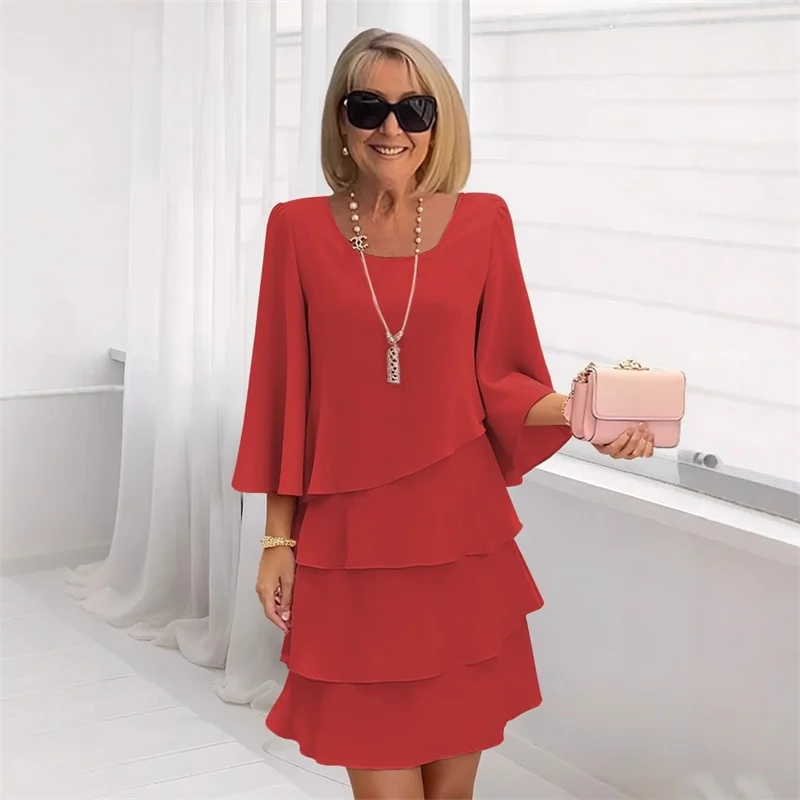 Vestidos de Cintura Alta para Mulheres, Manga Longa, Estilo A-line, Vestido Solto Primavera Y2K, Chic, Doce, com Ruffles, Vestido de Camadas Elegante