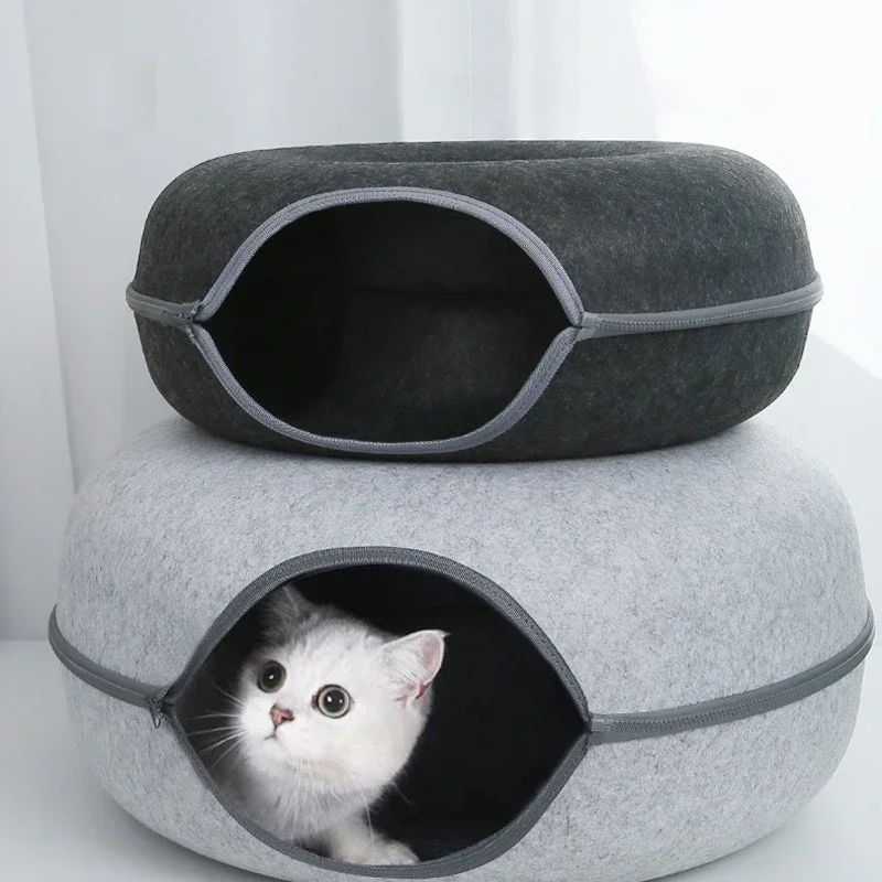 Donut Cat Bed Interactive Tunnel Pet Felt Indoor Toys Cats House Kitten Training Toy Cat Kennel Pets Supplies Flying bird Bugs