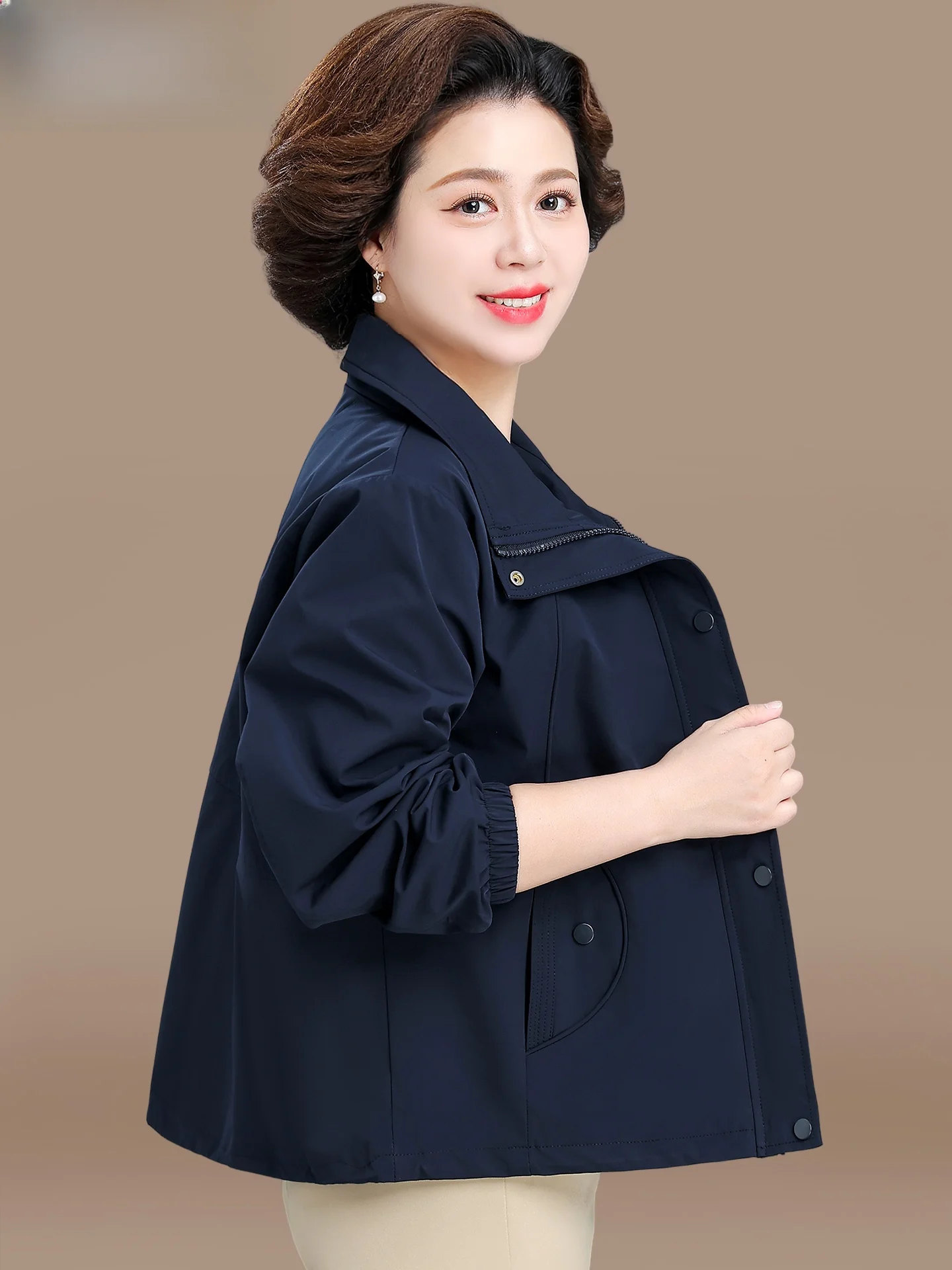 

Faionable ort Women's Jaet Outerwear for Middle-Aged And ly Autumn Spring New Sle Zipper Closure No Hood Korean ...