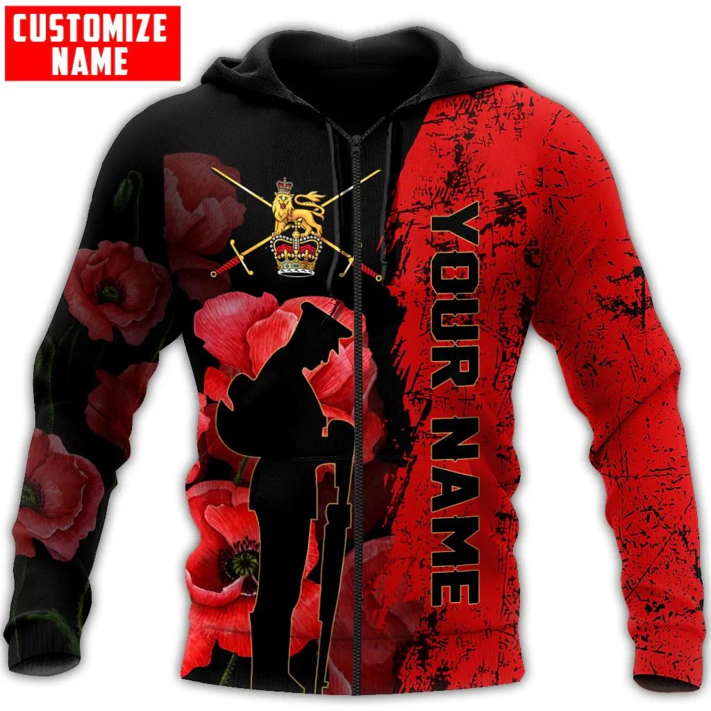 Anzac Day-sudadera con capucha y cremallera para hombre, ropa con estampado 3D, con nombre personalizado, informal, Unisex, ADW84