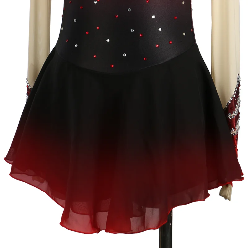 Zagitova Abito da pattinaggio di figura Donna Ragazza Gonna da pattinaggio su ghiaccio Concorso di prestazioni Gonna a rete sfumata rossa nera