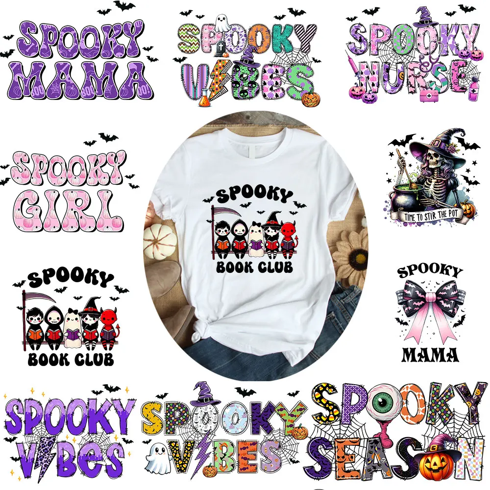 

DTF Iron-on Transfers For Clothing Skeleton Skulls Horror Movies Friends Loser Halloween Clowns Scary Holiday Iron On Decals