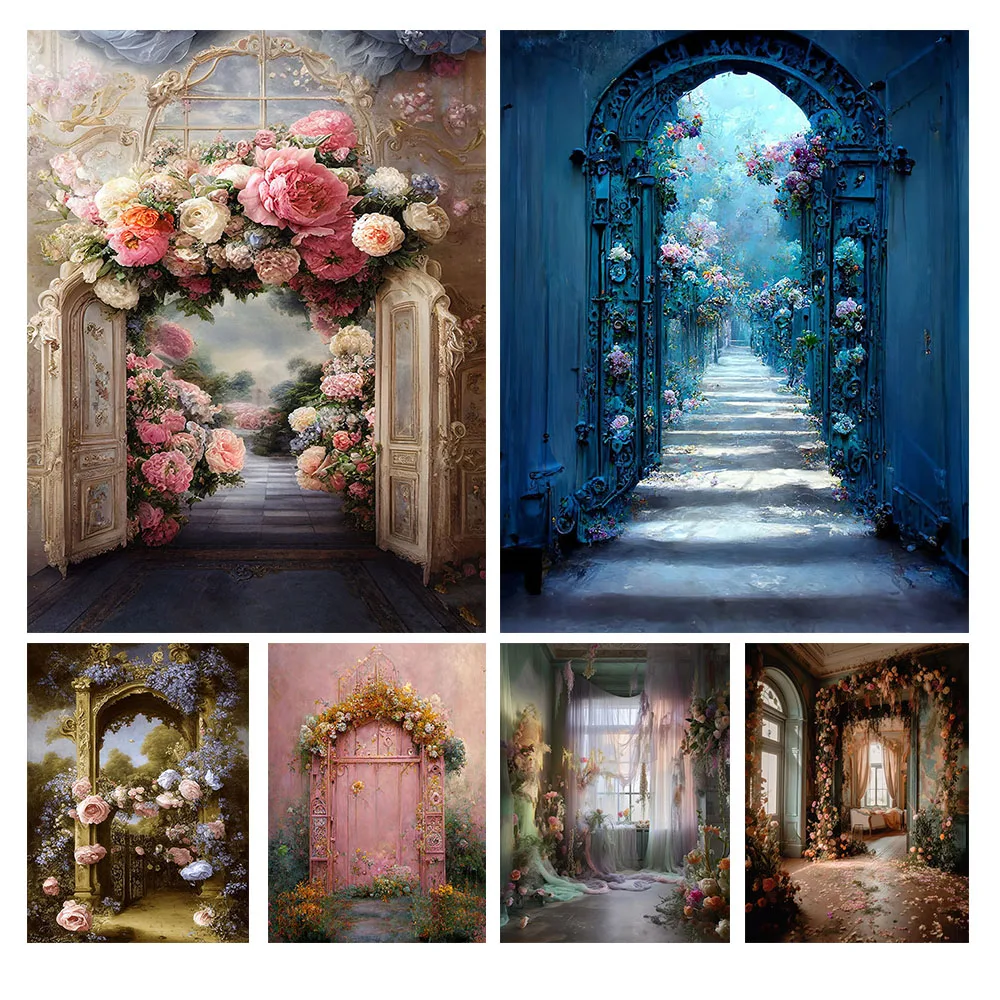 

Mehofond Retro Oil Painting Abstract Photograph Backdrop Garden Flower Window Child Portrait Curtain Background Studio Photocall