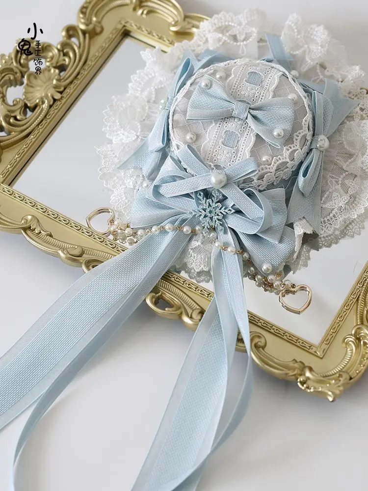 Lolita Kawaii Bloem Bruiloft Kant Hoed Boog Bnt Hoofddeksels Vrouwen Zoete Leuke Bloem Roze Clips Haaraccessoires Meisje