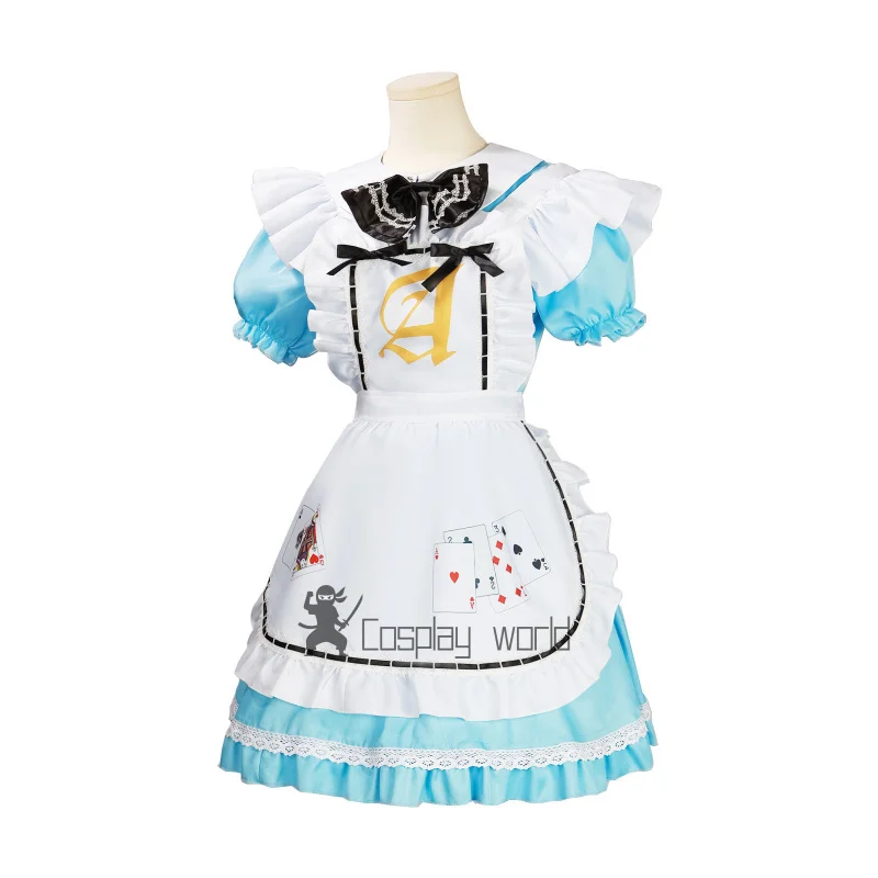 할로윈 여성 성인 애니메이션 앨리스 어드벤처 블루 파티 드레스 앨리스 카드 놀이 메이드 복장 로리타 코스프레 의상