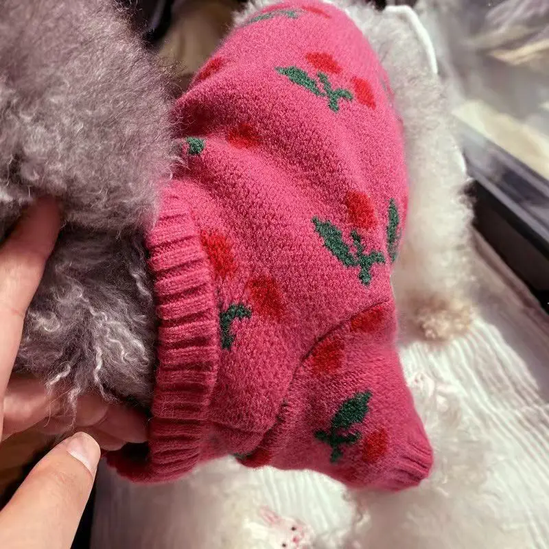 Cherry Pet Christmas Sweater Jacket Winter Warm Knit Sweater Cat Outing Costume for Small Dog Maltese Schnauzer Sweater Cat Coat