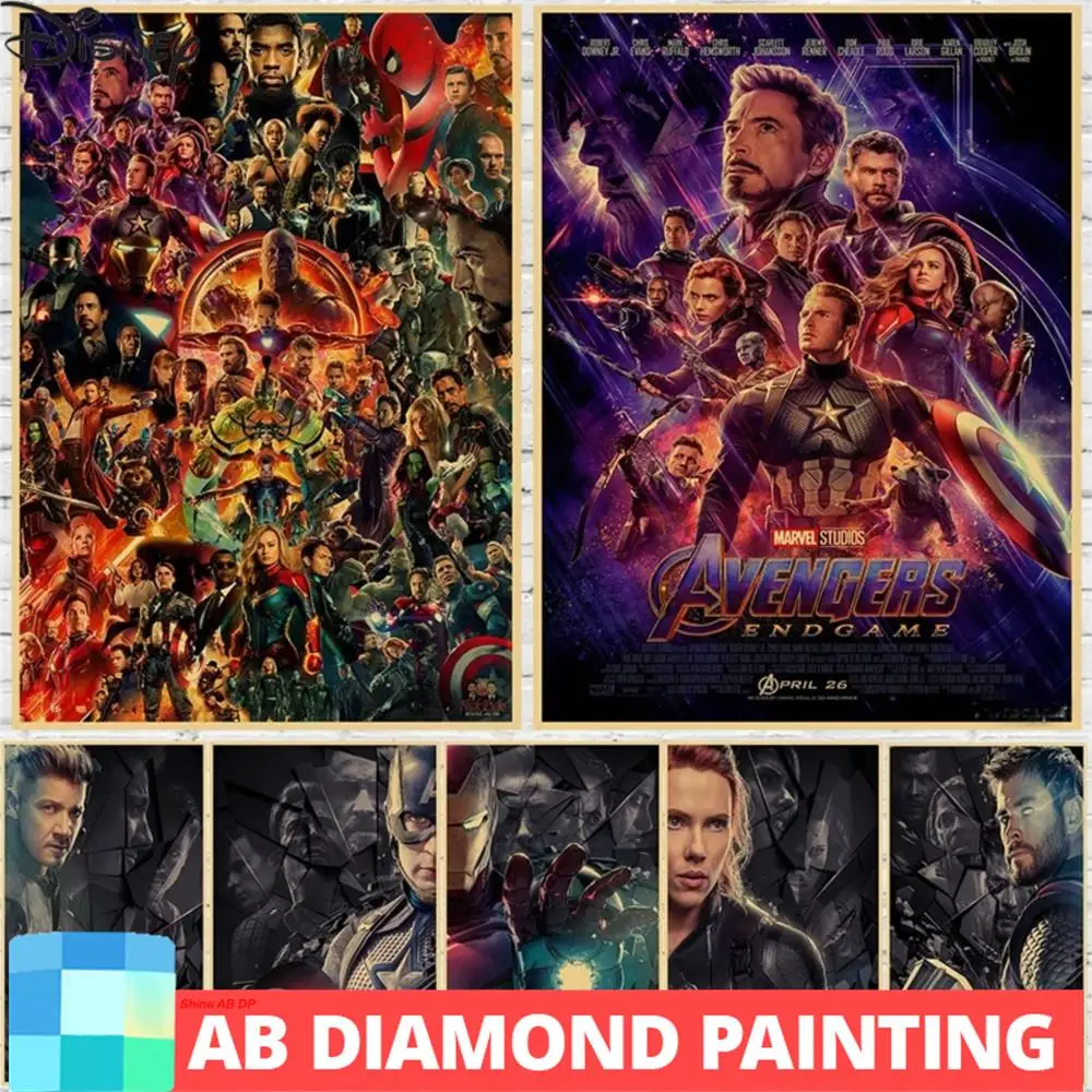 Pintura de diamantes AB 5D DIY, superhéroe, película clásica, vengadores, Endgame, estilo Retro, mosaico completo, Spiderman, Capitán América