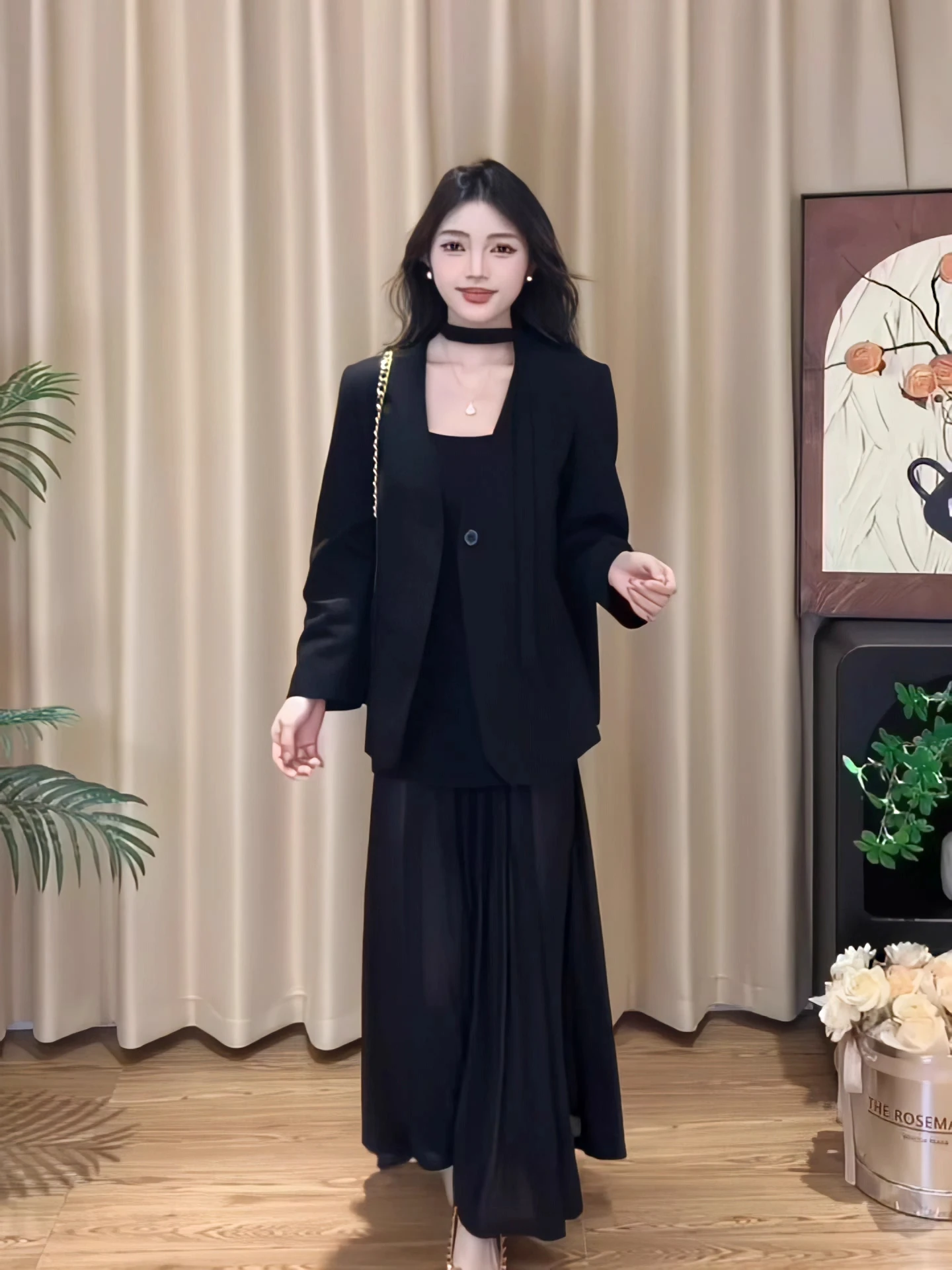 

Korean High-End Suit Set Women's Autumn Summer Elegant Western Style Jacket Mesh Splicing Dress Two-Piece Set Casual Loose Fit