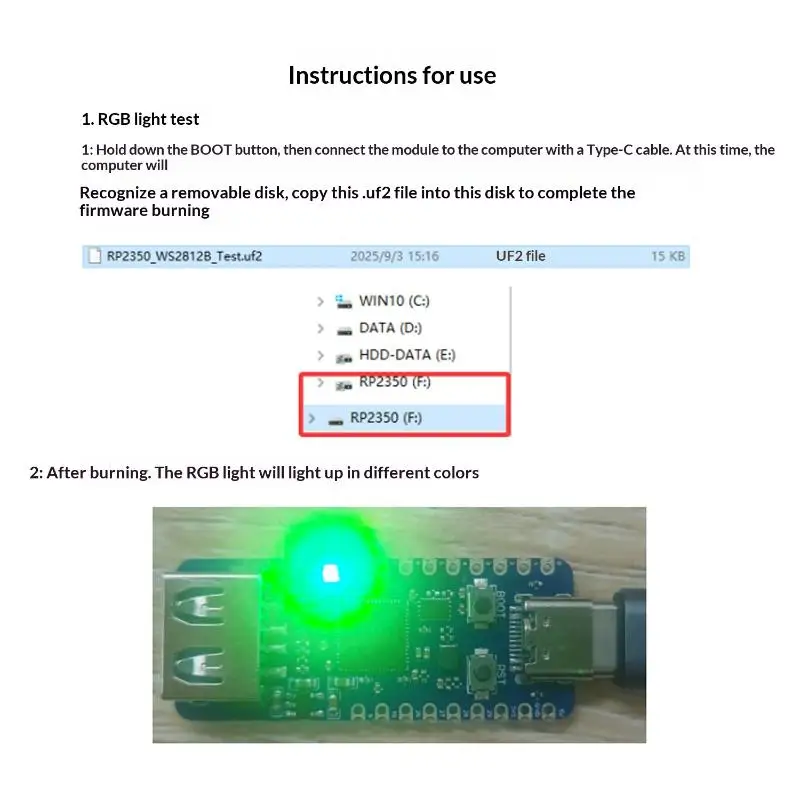 RP2350 USB-A Entwicklungsboard RP2350_V2 Mikrocontroller-Prozessor basierend auf RP2350A Erweiterungsboard I/O programmierbar Typ C – Detail 21