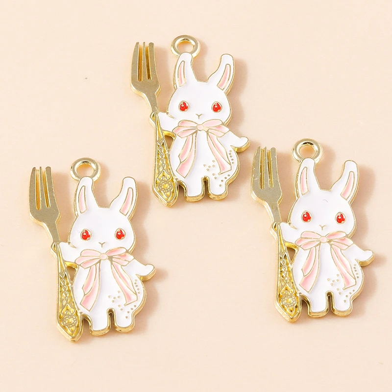 10pcs Enamel Mini Rabbit Charms for DIY Jewelry Making