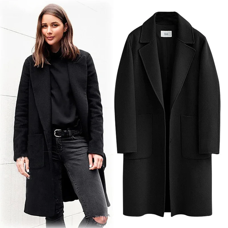 Cappotto di lana monopetto elegante allentato di alta qualità da donna in lana Cappotti casual coreani da donna Moda invernale Street Wear per il tempo libero