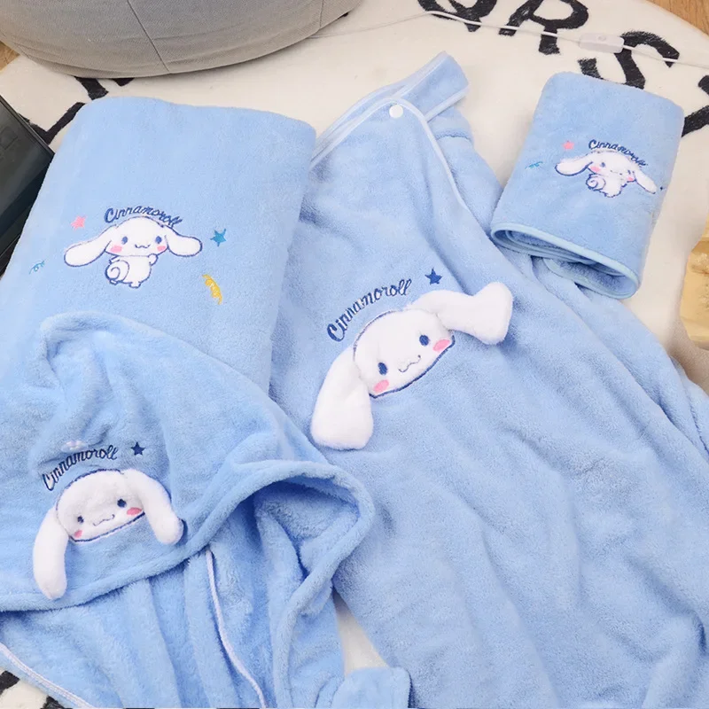 

Kawaii Cinnamoroll Sanrio Anime Ladies Bathrobe Wearable Soft Quick Drying Bath Towel Girl Portable Dry Hair Cap Bath Skirt Gift