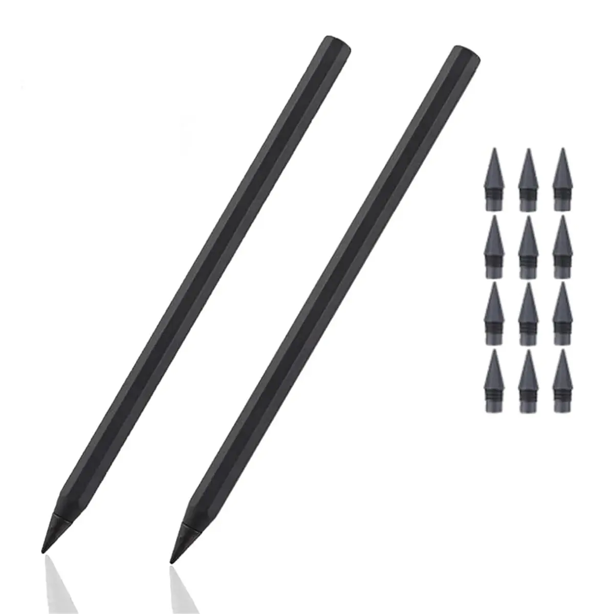 【New User-Coupon!】2Pcs Forever Pencil, Metal Alloy Writing Instrument, Never Needs Sharpening, Includes 12 Replaceable Nibs