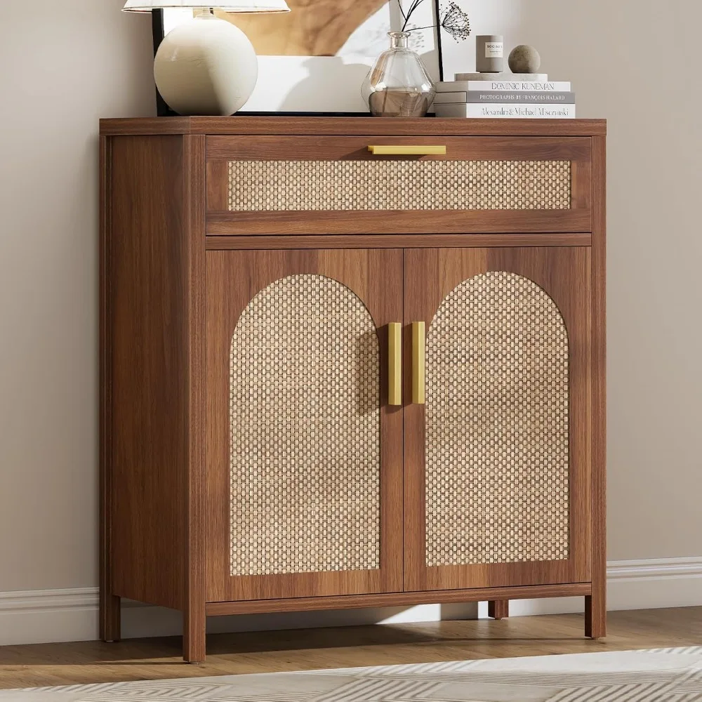 

Rattan edge board with storage cabinet, decorative cabinet with door and shelf, coffee bar