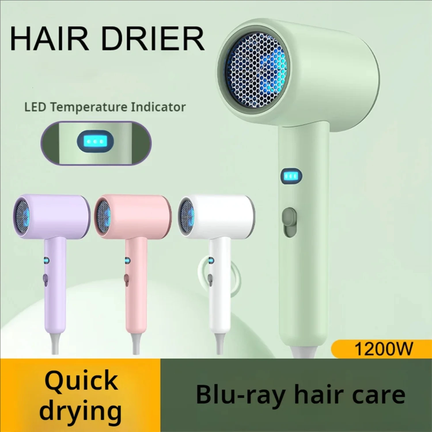 Salon Quality Blue Light High Powered Professional Hair Care Blow Dryer - Efficient Styling and Faster Drying - Strong Air Brush