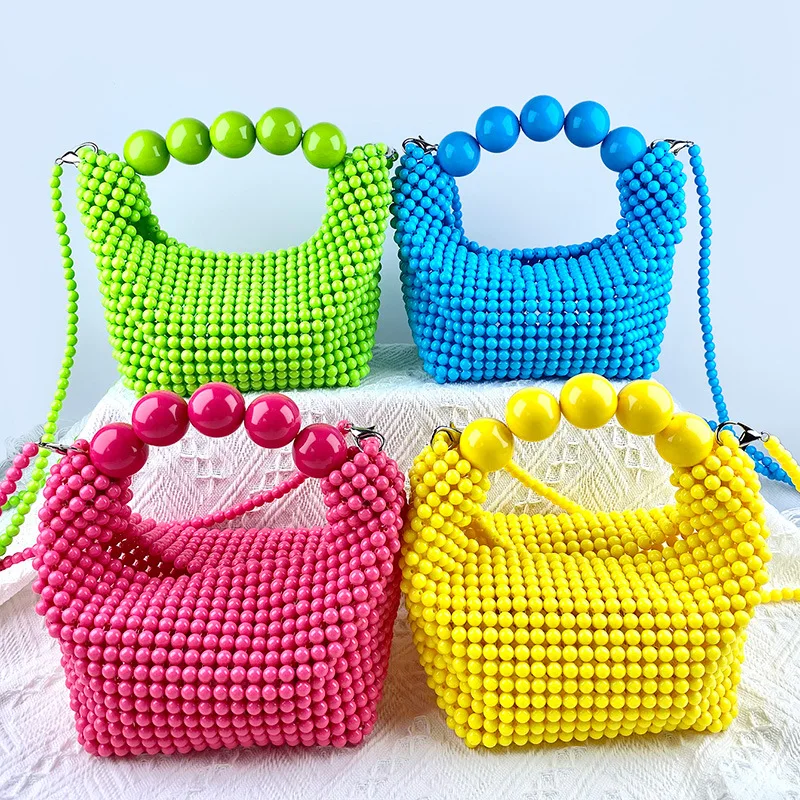 

New French High Quality Acrylic Pearl Bag Women's Handmade Beaded Weaving Fresh and Sweet Handbag Crossbody Bag Sac A Main Femme