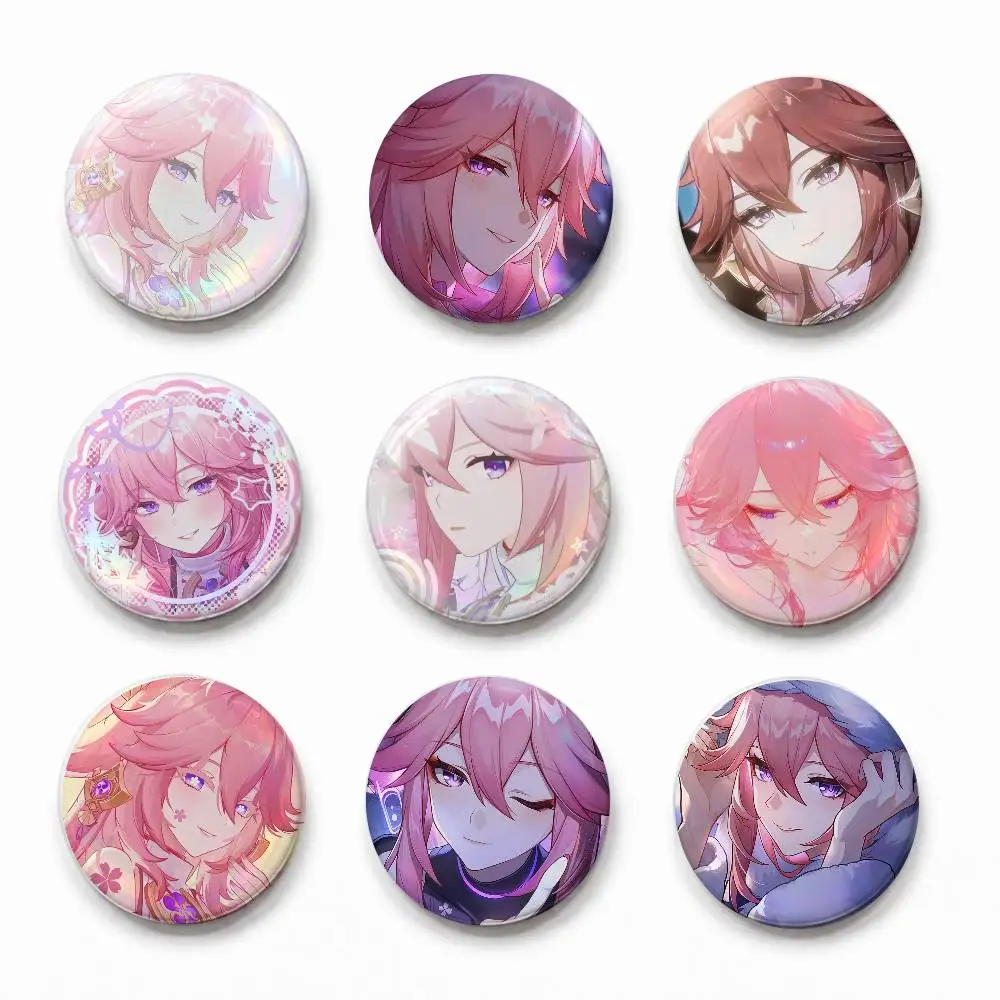 Ya-se Miko Genshin Impa-sct Creative Round Button Pins Badge Set Cartoon Anime Movie Music Pattern Brooches For Bags Jackets