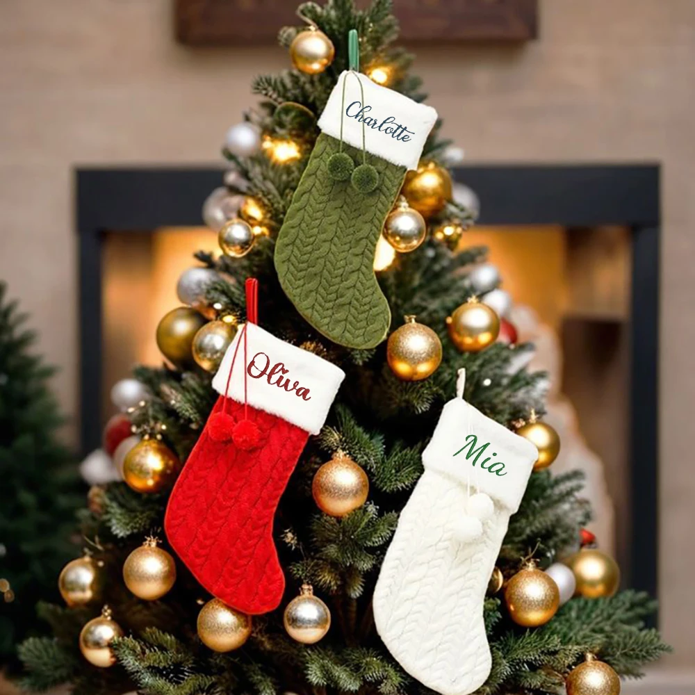 

Personalized Christmas Stocking Custom Knitted Stockings Christmas Stockings Personalized for Family Kids Xmas Decoration