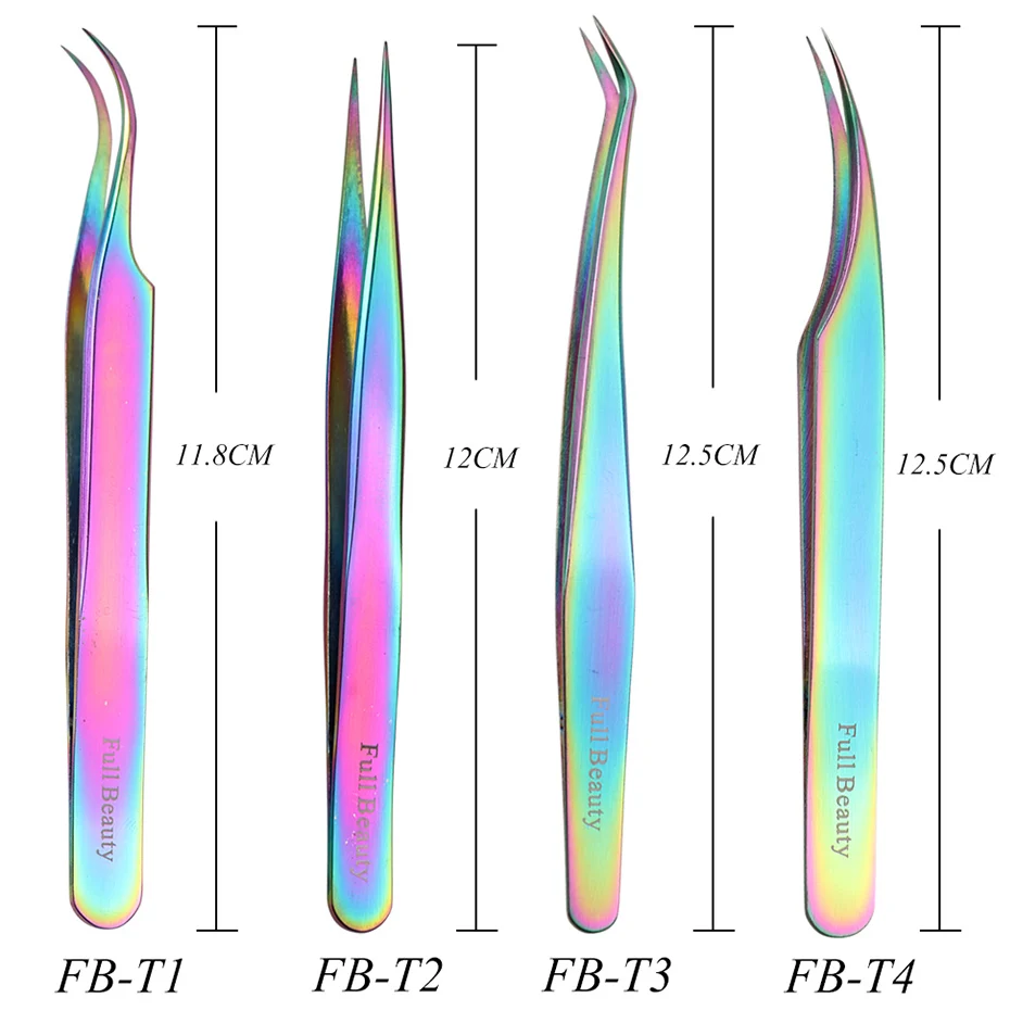 Chameleon Anti-static Eyelash Extension Tweezer Curved Straight Clip Rhinestones Picker Nipper Makeup Nail Tools Supplies FBT1-4