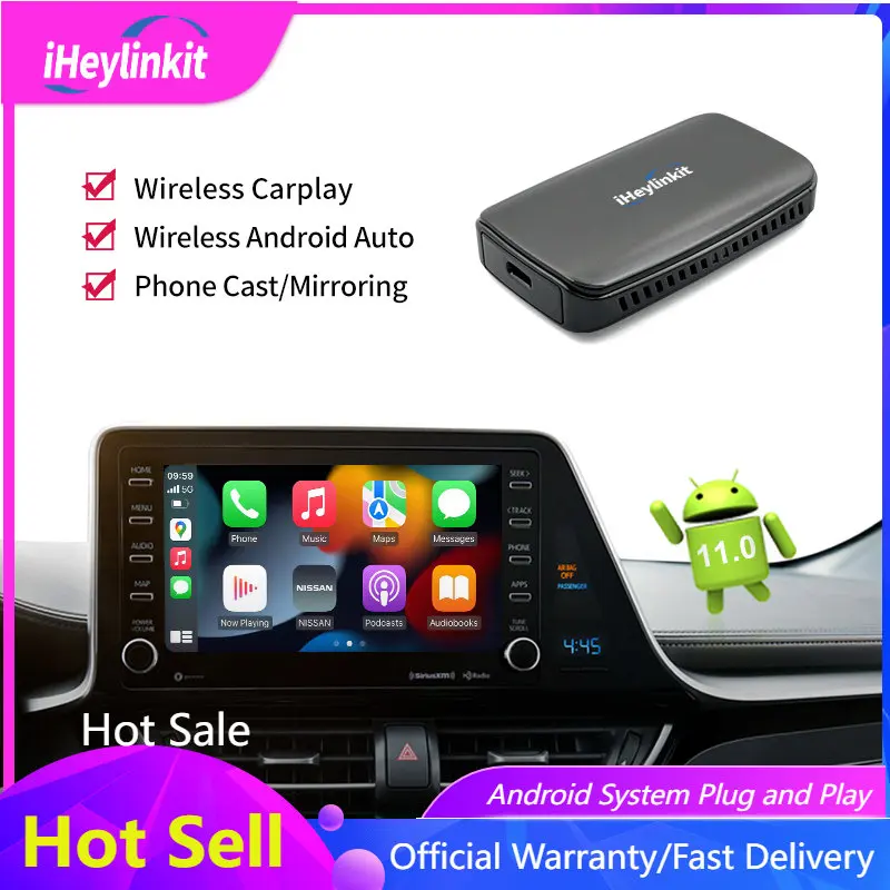 iHeylinkit Android 11 Smart Box Wireless Android Auto CarPlay Dongle Mirrorlink Plug and Play Car Accessories Player USB Drive