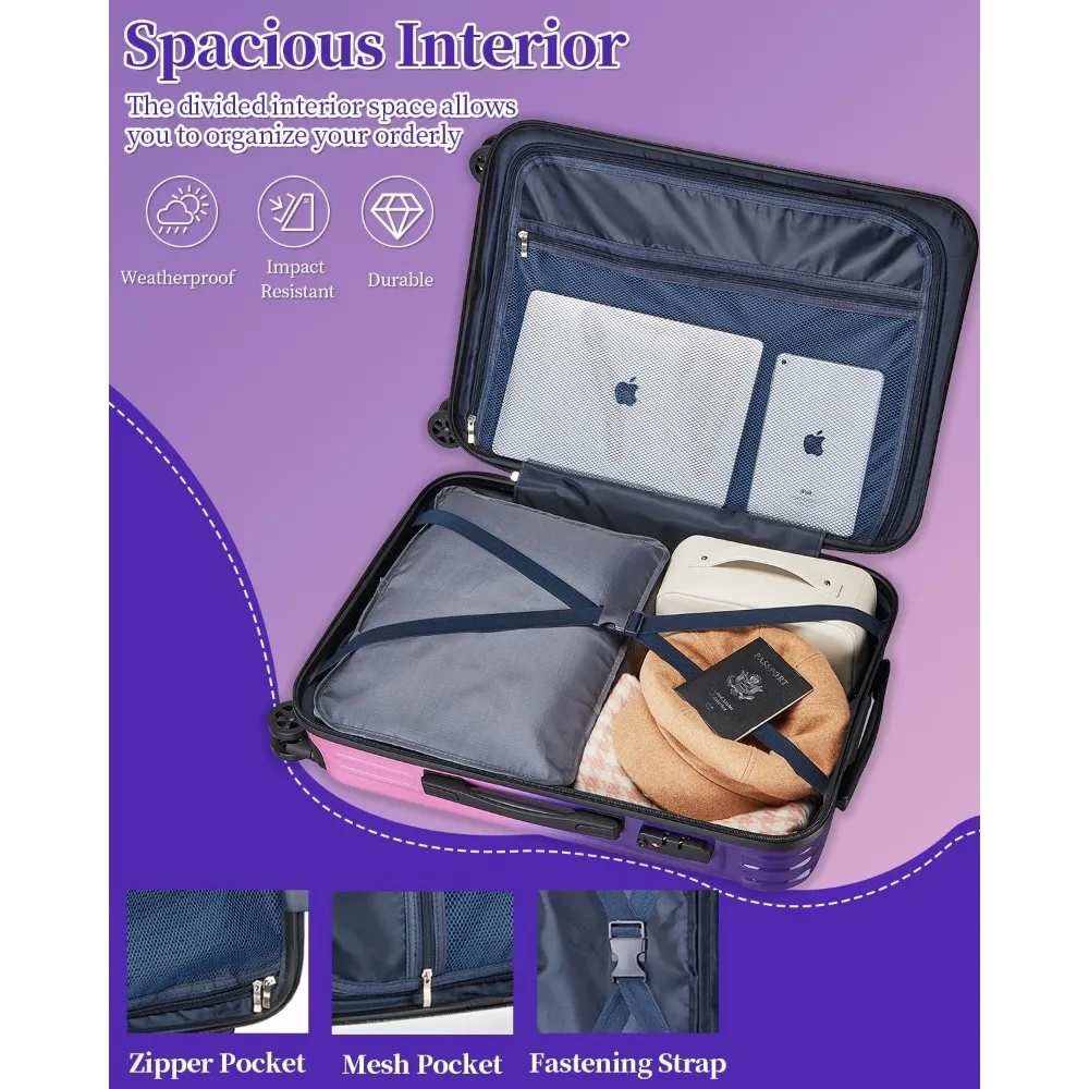 Durable 20 Hardside Rolling Luggage with TSA Lock, Large Capacity for Travel, Compact Carry-On Suitcase