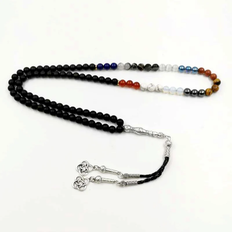 

Tasbih men 99beads From 12 kinds of gemstone Matte agates lapis lazuli crystal cat eye tiger eye white turquoises Opal Sulaimani