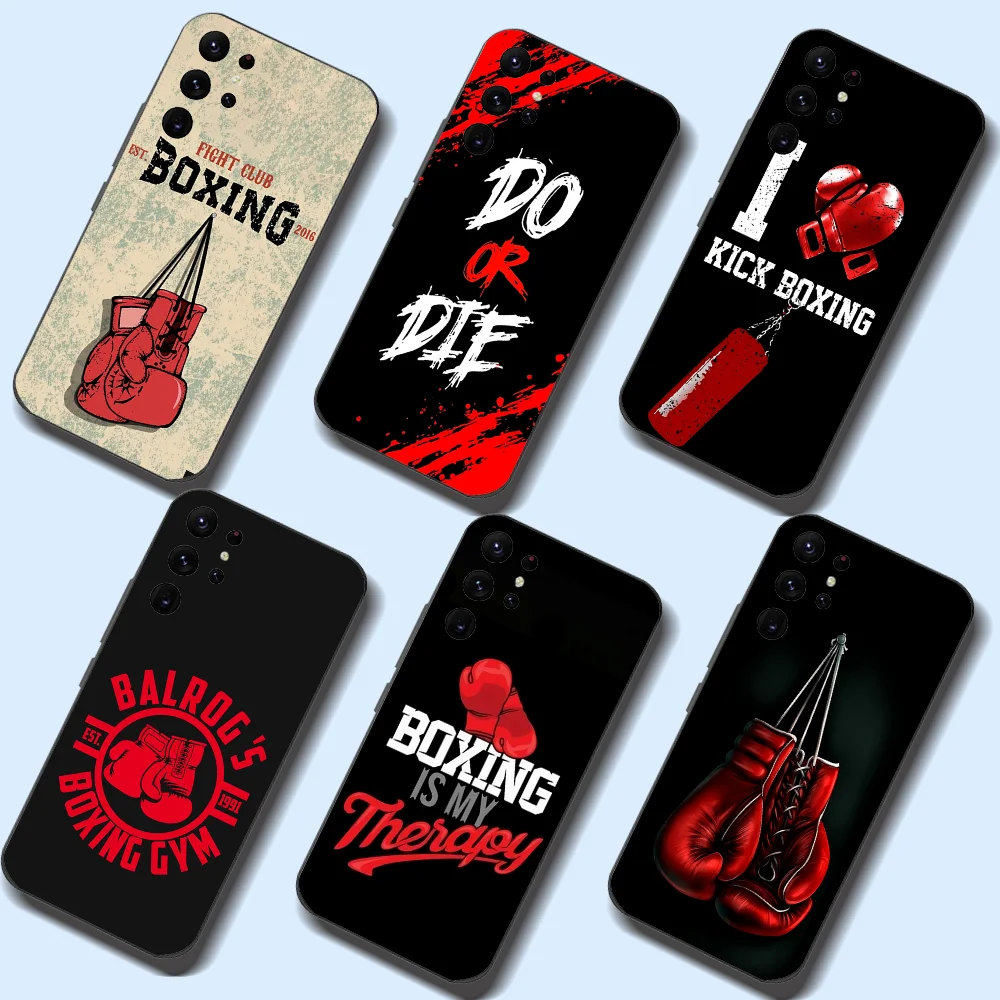 Boxing Sport Victory Gloves Phone Case For Samsung Galaxy A52 A12 A51 S21 Edge S22ULTRA S23 S20LITE Plus Ultra Black Cover