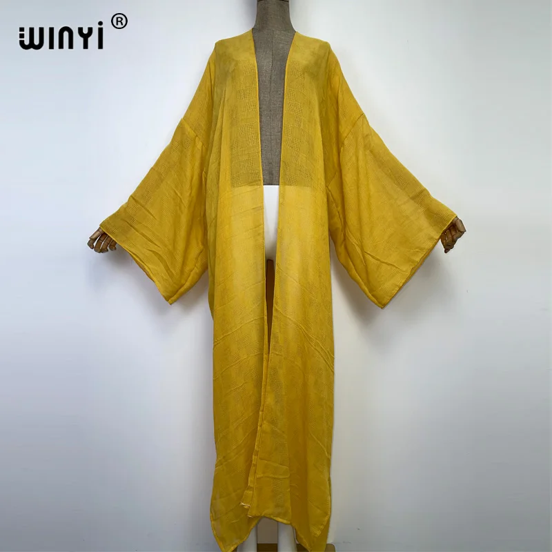 WINYI Solid color hollow design strój kąpielowy na plażę elegancki afrykański sweter damski Boho seksowna sukienka z długim rękawem Kimono