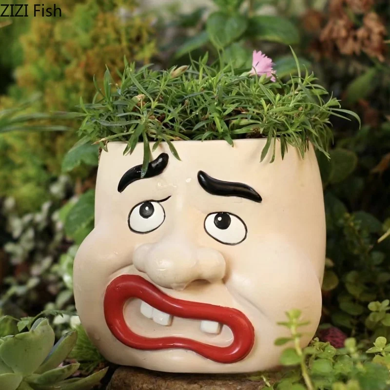Mock Facial Flower Pot Ornament Garden Decoration Potted Plants Resin Flowerpot Plant Pots Succulent Pot Gardening Pots Crafts