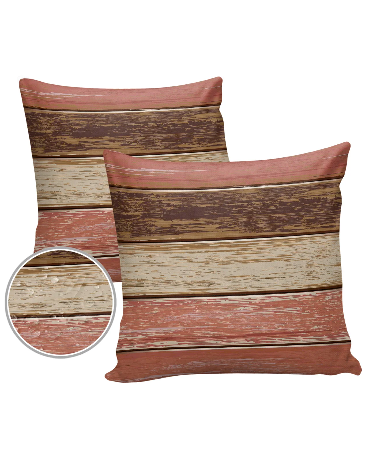 2/4PCS Outdoor Garden Chair Waterproof Cushion Cover Rustic Retro Wood Grain Texture Red Home Decor 40/45/50/60/66cm Pillow Case