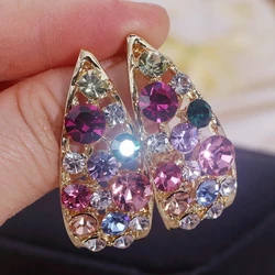 New Fashion Luxury Water Drop Colorful Crystal Stud Earrings for Women Gold Color Big Earring Wedding Bridal Jewelry Accessories