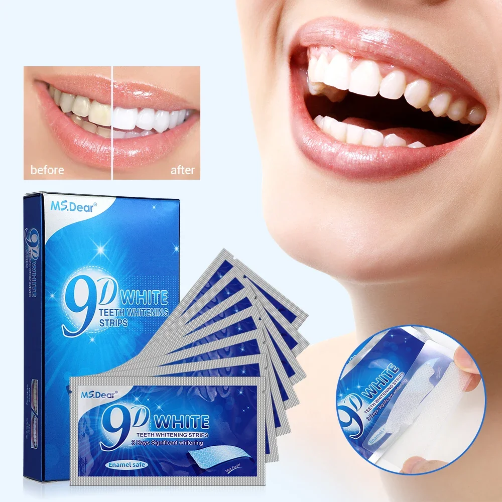 7pcs/box 9D Teeth Whitening Strips Toothpaste Gel Oral Hygiene Care Double Elastic Teeth Bleaching Strips False Teeth Veneers