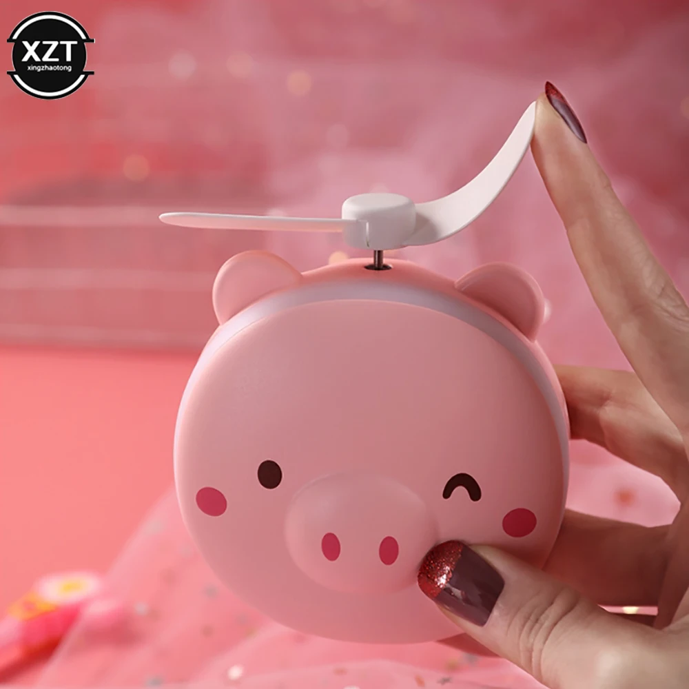 

Creative Makeup Mirror Fan Mini Portable Cute Pig Head Shape Rechargeable Fan Makeup Mirror LED Fill Light With USB Fan & Light